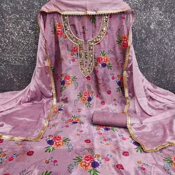 LeeliPeeri Designer Floral Printed Beads And Stones Unstitched Dress Material image 2