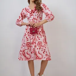 Amarasha Floral Printed Puff Sleeve Fit & Flare Dress-picture-38