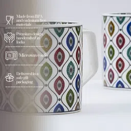 GOLDEN QUEEN'S White & Green Printed Bone China Glossy Cups Set of Cups and Mugs image 3