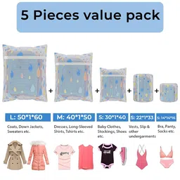 Kuber Industries White & Blue 6 Pieces Drop Printed Reusable Laundry Bags With Zipper image 2