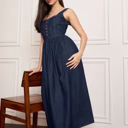 StyleStone Denim A-Line Midi Dress image 3