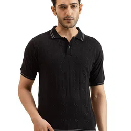 AEDENBURG Men Self Design Polo Collar Slim Fit T-shirt-picture-23