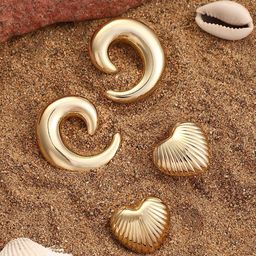 SOHI Set Of 2 Gold-Plated Contemporary Studs Earrings-picture-28