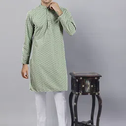 SG LEMAN Men Ethnic Motifs Embroidered Straight Khadi Kurta image 4
