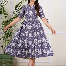 Twirl Tales Women Floral Printed Fit & Flare Cotton Midi Dress-image-89