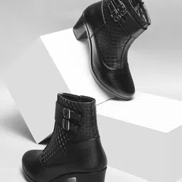 Try Me Women Textured Block-Heeled Regular Boots-picture-25