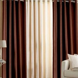 BELLA TRUE Brown & Cream 3 Pieces Ripple Fold Long Door Curtains-picture-4