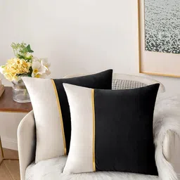 Vinayaka Fab Black & White Set of 2 Striped Velvet Square Cushion Covers-picture-10