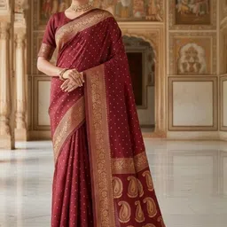 Bindi Fashion Paisley Zari Silk Blend Handloom Banarasi Saree-image-26