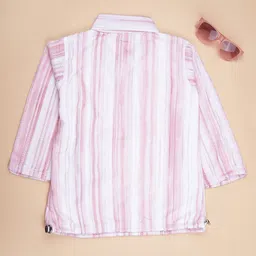 V-Mart Girls Vertical Striped Shirt Collar Shirt Style Top image 4
