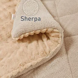 FABINALIV Beige Striped Woollen Heavy Winter Single Bed Quilt image 3