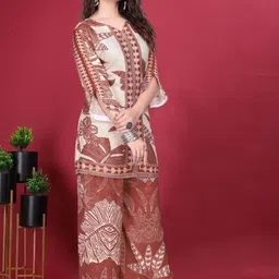 Lyzoo Printed Round Neck Tunic With Trousers Co-Ords image 3