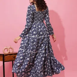 De La Moda Women Floral Printed Tiered Smocked Detail Fit & Flare Maxi Dress image 2