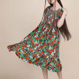 pinly PTVIZE Girls Printed Puff Sleeve Fit and Flare Dress-picture-15