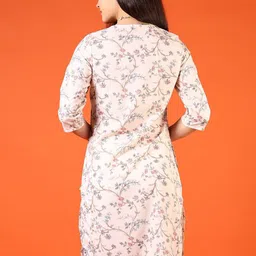 V-Mart Floral Printed Notch Neck Sequinned Cotton Straight Kurta image 5