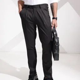 INVICTUS Men Self Design Textured Pleated Formal Trousers-picture-18
