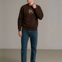 Organic Chics Men DC Comics Printed Mocha Mousse Long Sleeves Pullover Sweatshirt image 5