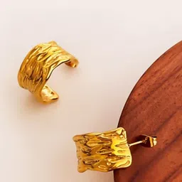 AKISON JEWELS Women Gold-Plated Alloy Half Hoop Earrings-image-27