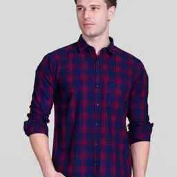 SANE ORIGINALS Men Sharp Fit Checked Spread Collar Pure Cotton Casual Shirt-picture-38