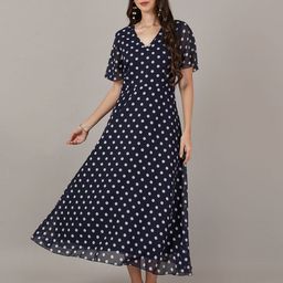 Curvydrobe Women Polka Dot Printed Georgette Fit and Flare Maxi Dress-picture-23