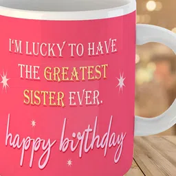 Keviv Pink & White Happy Birthday Sister Printed Ceramic Glossy Coffee Mug 325 ml image 1