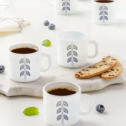 Larah by BOROSIL Set Of 6 White & Blue Printed Opalware Glossy Mugs-picture-4