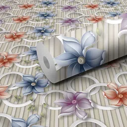 WALLWEAR Beige & Blue Floral Printed Self-Adhesive Waterproof Wallpaper-picture-38