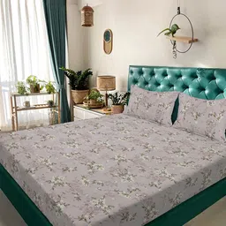 KLOTTHE Brown & Green Floral 300 TC King Bedsheet with 2 Pillow Covers-image-53