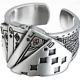 J.S ENTERPRISES Unisex Stainless Steel Oxidised Artificial Stones Studded Finger Ring-image-16