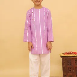 Baal Leela Boys Striped Round Neck Pure Cotton Kurta With Trousers image 1