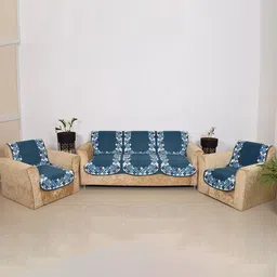 BELLA TRUE Blue & White 6 Pieces Printed 5 Seater Sofa Covers image 1