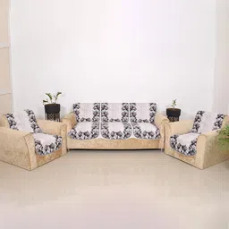 BELLA TRUE Brown & Grey 6 Pieces Printed 5 Seater Sofa Covers image 1