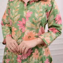 NavNari Printed Pure Cotton Polo Collar Top With Trousers Co-Ords image 3