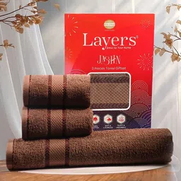 Layers Jashn Set of 3 Cotton 380 GSM Brown Towel-picture-56