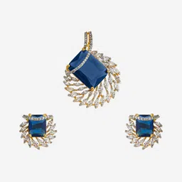 Kushal's Fashion Jewellery Sapphire Rhodium Gold-Plated CZ Party Pendant Set image 2
