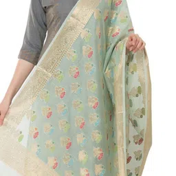A R SILK DUPATTA HUB Ethnic Motifs Printed Dupatta with Zari image 5