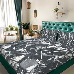 KLOTTHE Grey & White Geometric Printed 300 TC Double Bedsheet With 2 Pillow Covers-picture-19
