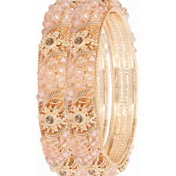 ZULKA Set of 2 Metal with Zircon Gemstone Beads Kada Bangles-image-22