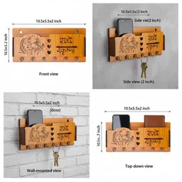 Sushobhat traders Brown Radhe Krishna Engraved Wooden & Metal 6 Hooks Key Holders image 2