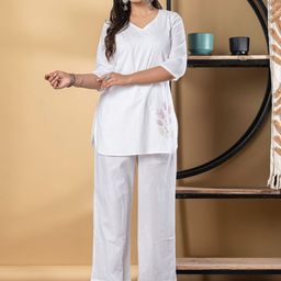 Readiprint Floral Embroidered Thread Work Regular Pure Cotton Kurta With Palazzos-picture-35