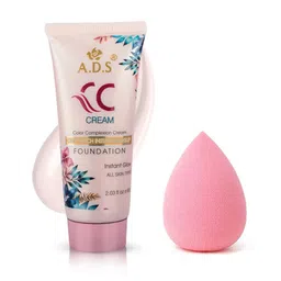 A.D.S One Touch Instant Makeup CC Cream & Sponge Beauty Blender Puff, 60gm Shade-01 image 1