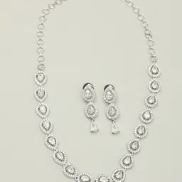 VIVAZS Silver-Plated Cubic Zirconia & American Diamond-Studded Jewellery Set image 5