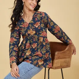 AKSHADEEP Floral Print Cotton Top image 5