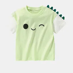 YK Girls Green Round Neck Short Sleeves Cotton Causal T-shirt-image-46