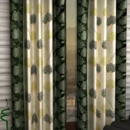 BELLA TRUE 2 Pieces Green & White Floral Printed Door Curtains-image-14