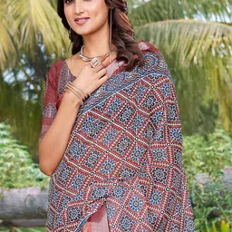 Anouk Rustic Floral Printed Zari Block Print Saree-picture-10