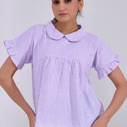 SIDDHO HUM Women Checked Cotton Regular Top-image-0