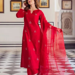 DIVASTRI Women Ethnic Motifs Embroidered Regular Thread Work Kurta with Trousers & With Dupatta image 5