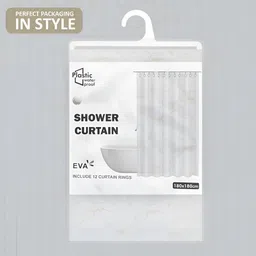 Aura 6-Pcs White & Beige Marble Printed Waterproof ShowerCurtainWithHooks image 4