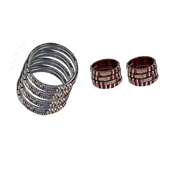 SOMIL Women Pack of 12 Grey & Maroon Glass With Artificial Beads Bangles-picture-31